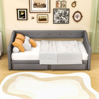 Expandable Twin XL to King Upholstered Daybed with Tuft Backrest and 2 Storage Drawers by Winston Porter