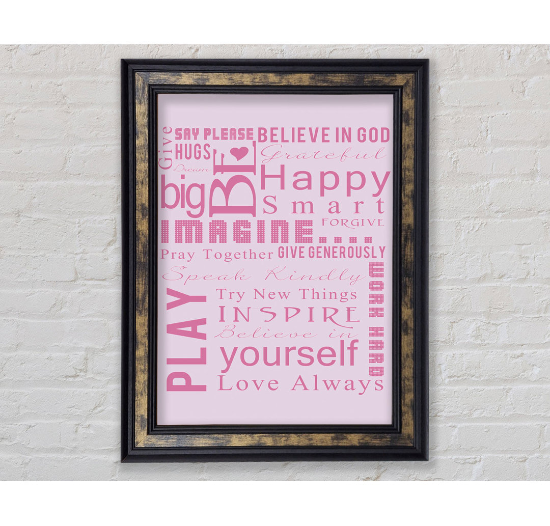 Home Quote Family Rules Be Happy Love Always Pink - Einzelne Bilderrahmen Kunstdrucke