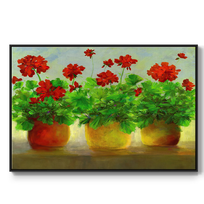 Geraniums III, reproduction d'art sur toile, H 27 po x l 41 po x P 2 po, Cadre noir
