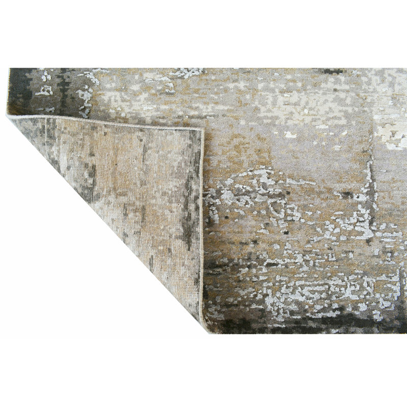 Hand Knotted Abstract Area Rug in Silver/Charcoal, Rectangle 9' x 12'