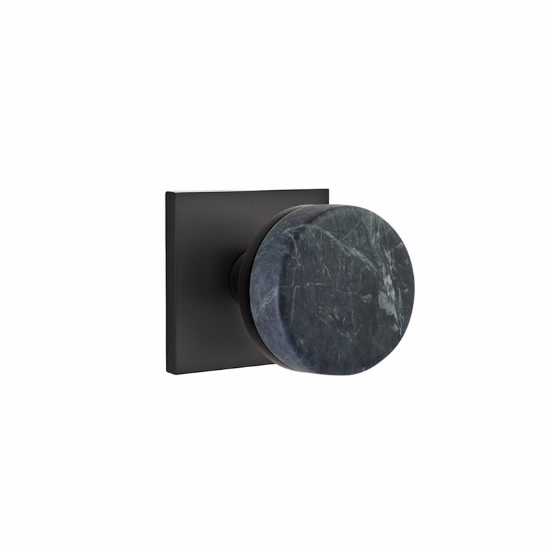 Ensemble de poignées Emtek Select, rosette carrée, tige conique, bouton en marbre vert, Dos plat