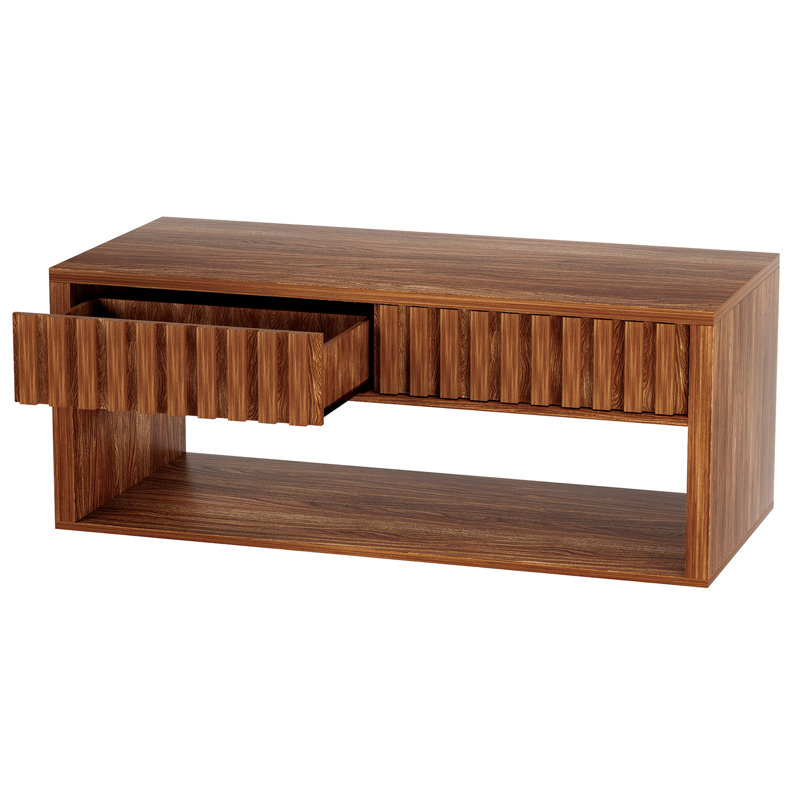 Rectangular Coffee Table with Drawers and Storage Shelves For Living Room, Brown