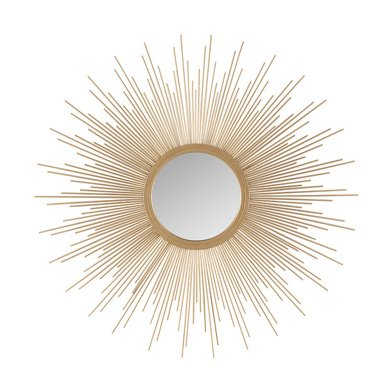 Miroir Fascinant 29,5 po, étincelle dorée, cadre en fer, miroir supporté, support mural, ornement intérieur, charmante lueur charmante de 8 po, support en métal, prêt à accrocher, ornement, diamètre