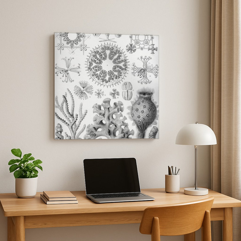 Hexactinellae (1904) — Décoration murale carrée en métal, H 12 po x l 12 po