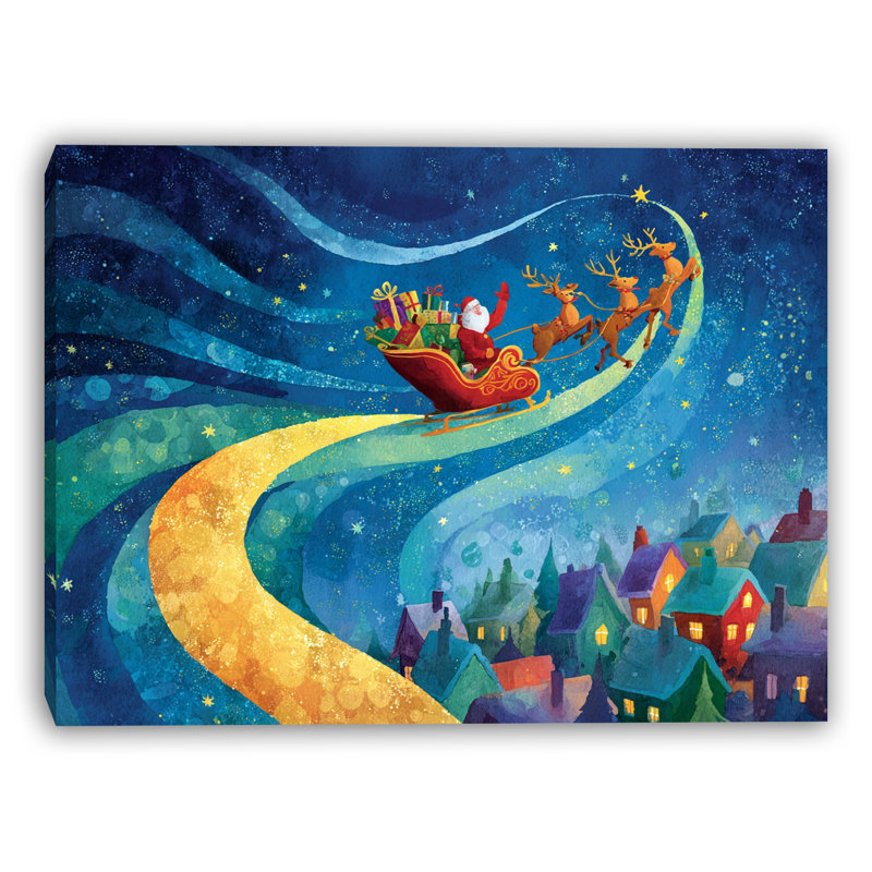 Starry Path Sleigh Adventure - Art mural sur toile tendue, H 12 po x l 16 po