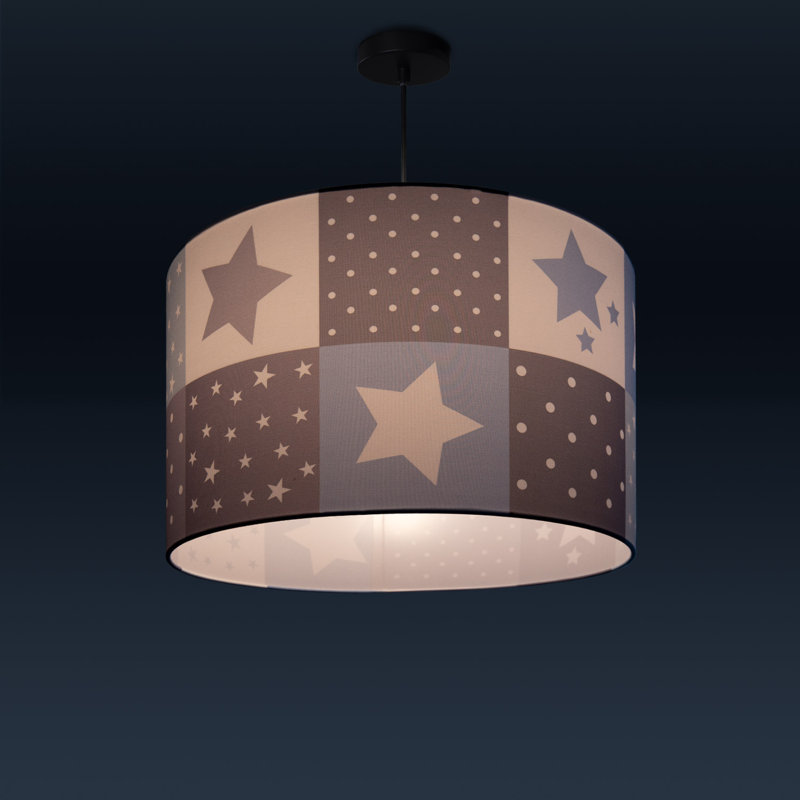 Drum pendant lamp 1-light Caton, Black, Blue/Grey/Green/White, 27cm H x 45.5cm W x 45.5cm D