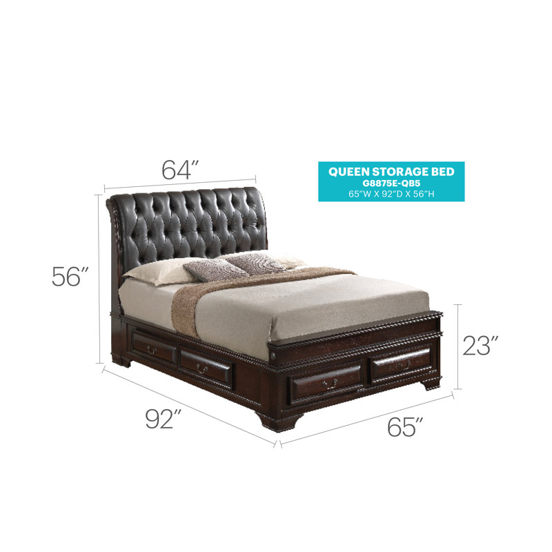 East Bay Vegan Leather Sleigh Storage Bed, Queen, Cappuccino