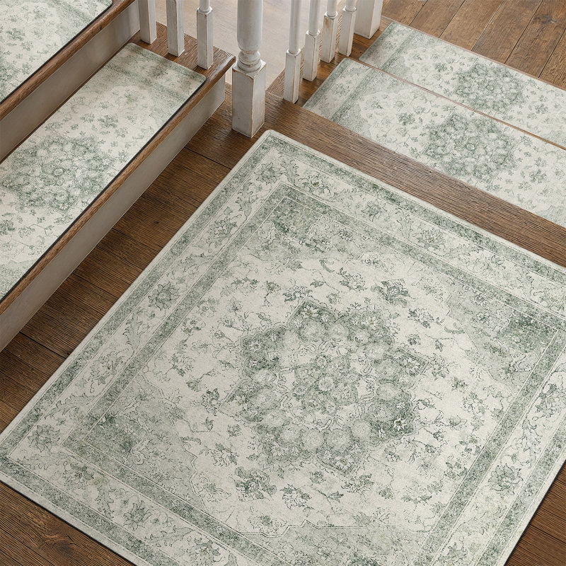 Tapis d'escalier antidérapant et lavable à la machine Stella, Vert clair, Rectangle 31 po x 31 po, 1