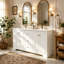 Meuble-lavabo de 152 cm avec lavabo, détails sculptés, 4 portes à fermeture amortie, 3 tiroirs et grand espace de rangement, blanc-49842700