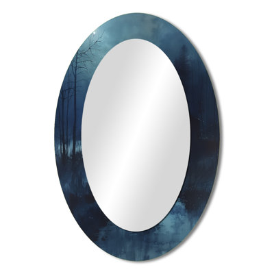 Blue Mystic Winter Barn In The Dark I - Blue Traditional Oval Wall Mirror
