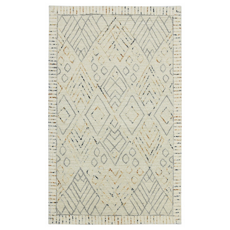 Ahnjayla Wool Geometric Indoor Rug, Rectangle 8' x 10'