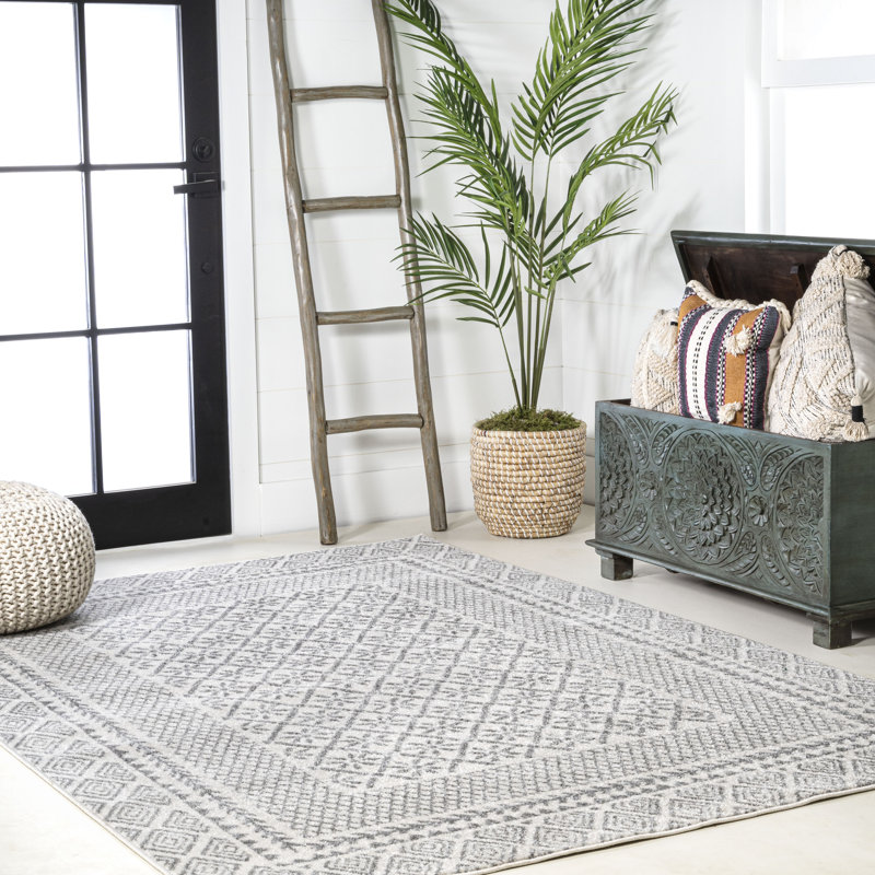 Dawesville Modern Geometric Boho Gray/Cream Rug, Rectangle 4' x 6'