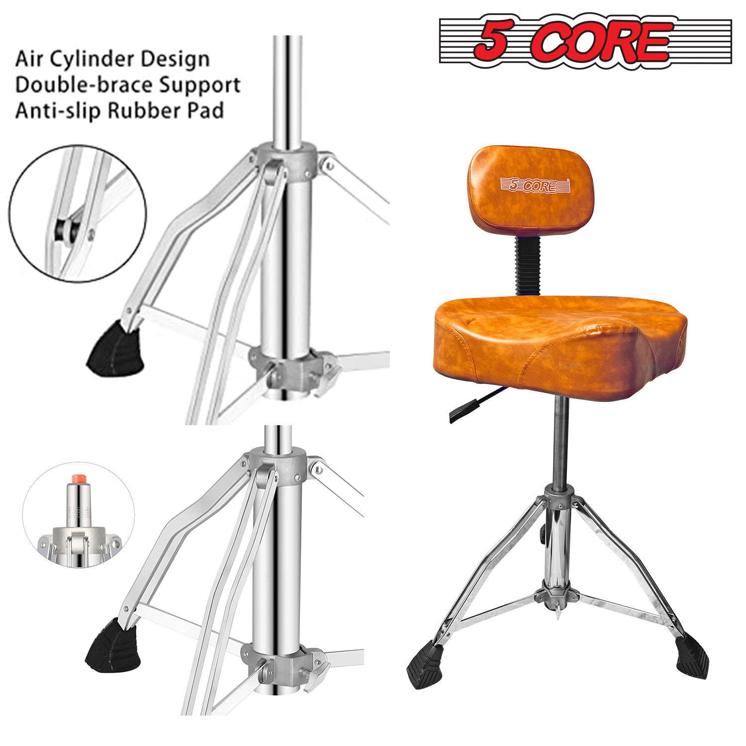 5 Core Drum Throne with Backrest Hydraulic Guitar Stool Adjustable