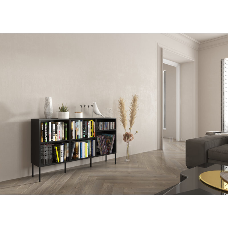 Caola 80 cm H x 130 cm W Standard Bookcase, Black