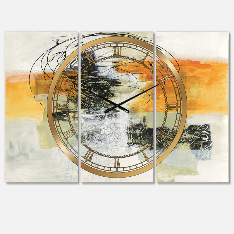 Composition abstraite de jaune et de noir glamour - horloge murale moderne