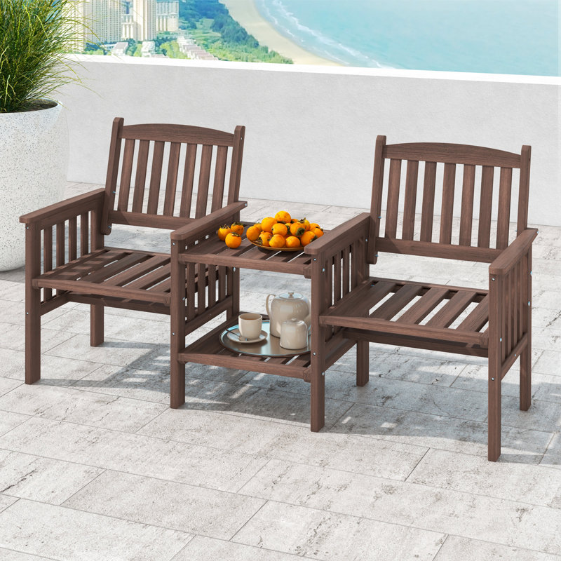 Outdoor Table And Chairs Set Patio Garden Bench Side Table W/ Umbrella Hole