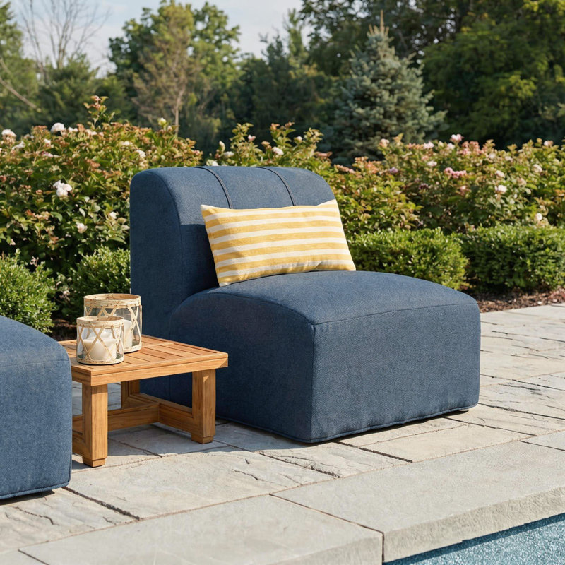 Eliana Outdoor Armless Lounge Chair with Sunbrella® Fabric, Shore Classic Black Stripe Sunbrella®