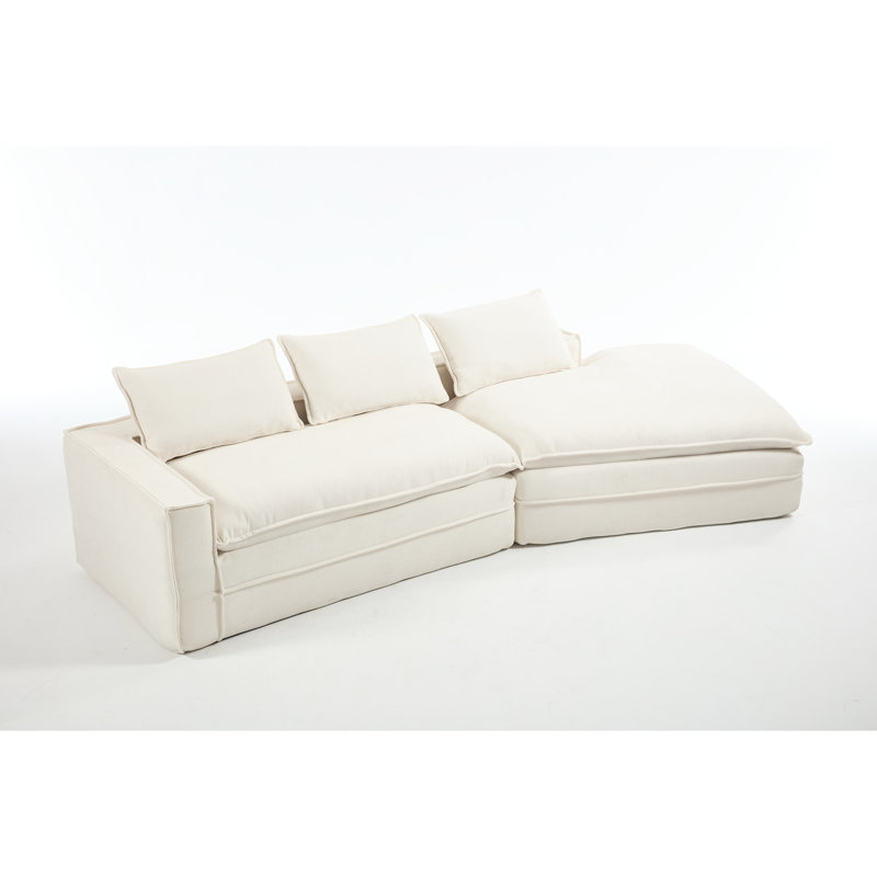 Canapé en tissu d'ameublement moderne à 3 places avec méridienne droite, tissu blanc, sièges profonds pour le salon, éponge à haute élasticité, support à ressorts, conception modulaire et polyvalente