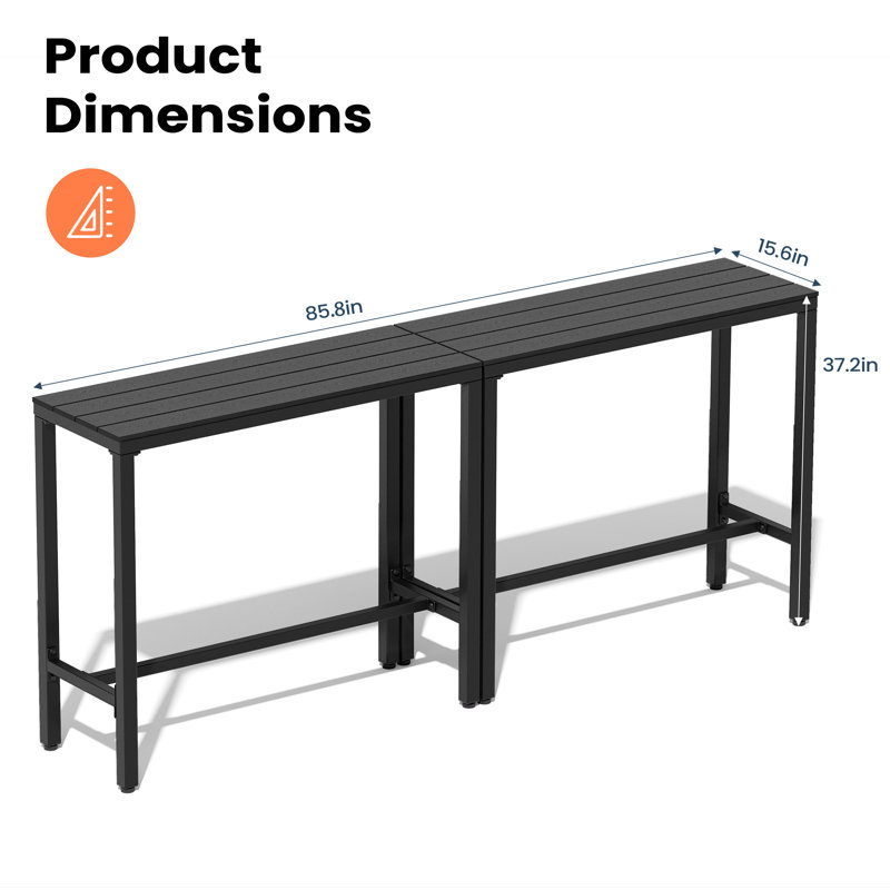 Indoor & Outdoor Bar Table, 37.2" H x 15.6" W x 85.8" L, Black