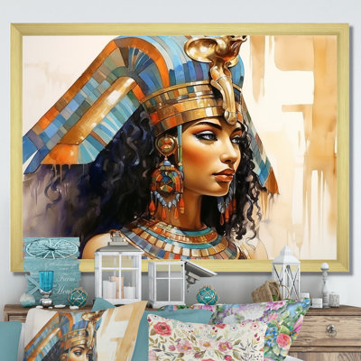 Or égyptien doré et bleu, femme égyptienne «I», art mural