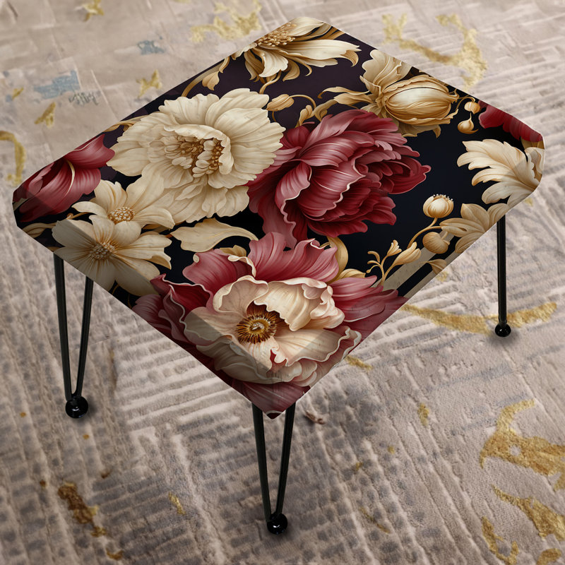 Beige et rouge Chic Elegance Peony Gardens - Repose-pieds rectangulaire floral