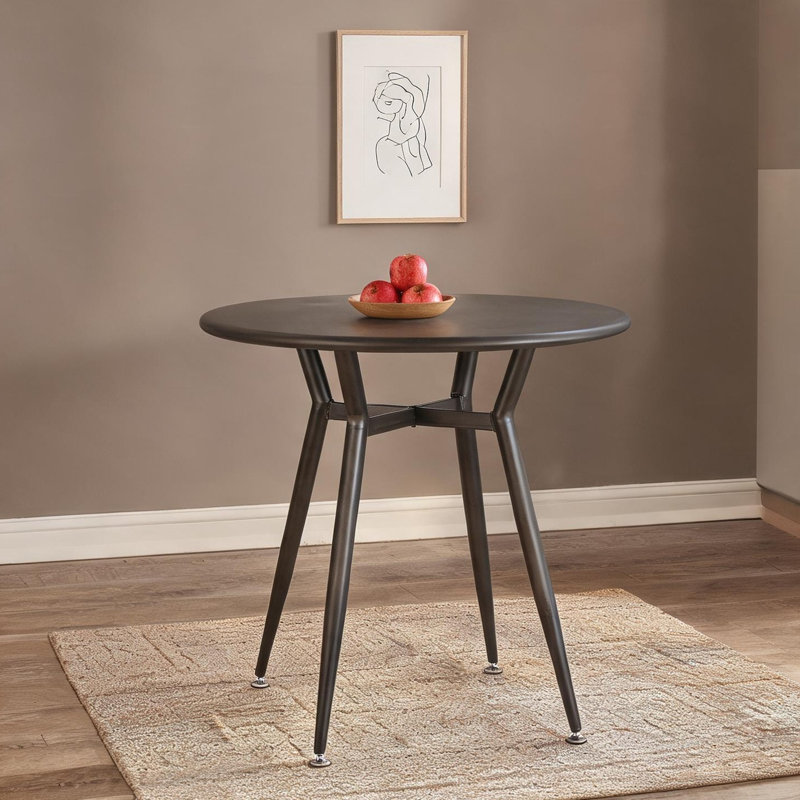 Table de salle à manger ronde avec base conique en métal, pouvant accueillir quatre personnes, 27,75 pouces, style industriel pour les petits espaces de salle à manger