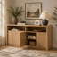 Buffet en bois de 170 cm avec bande lumineuse DEL, prises électriques et 4 compartiments de rangement pour un style de vie moderne-1011772594