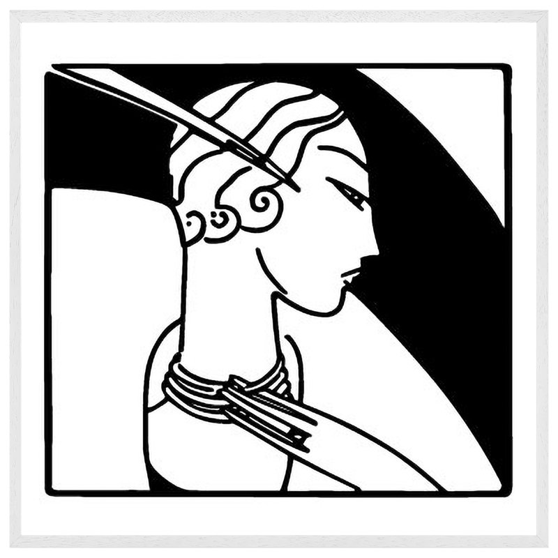 Mercerville Art Deco Woman - Single Picture Frame Print, 31cm H x 31cm W x 4cm D, White Framed