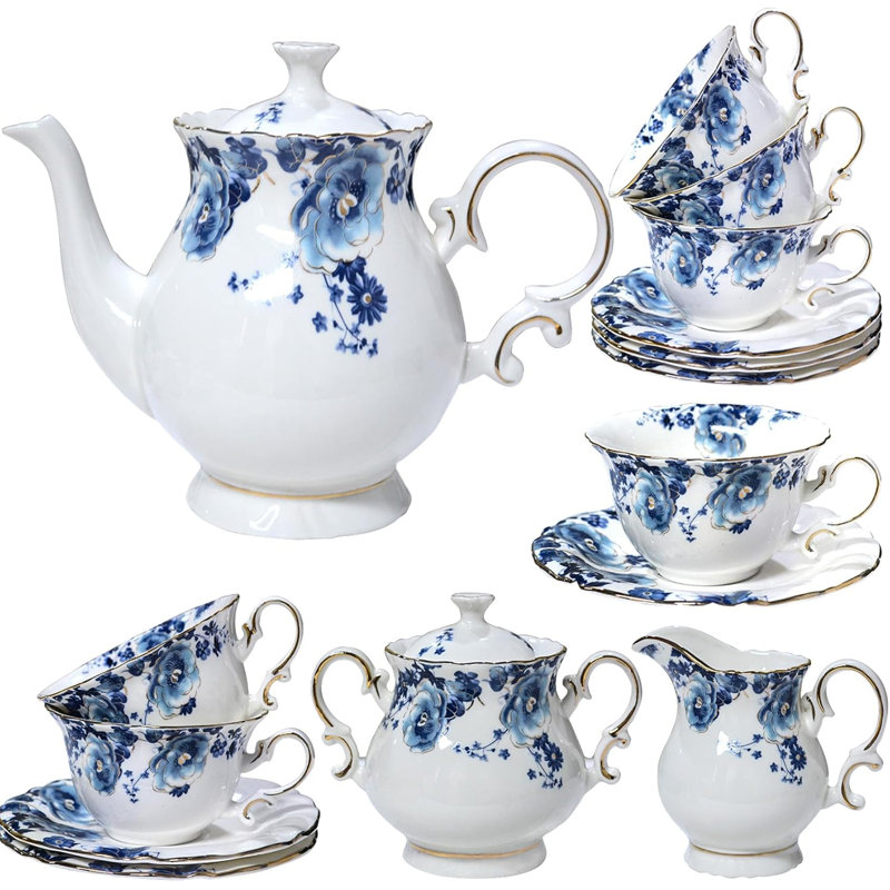 Blue and white porcelain tea set