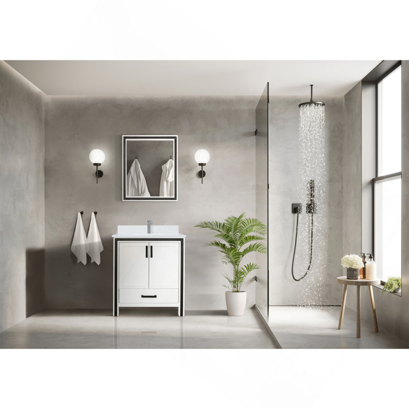 Meuble-lavabo blanc 30 po X P 22 po D, plateau en marbre de culture et Miroir
