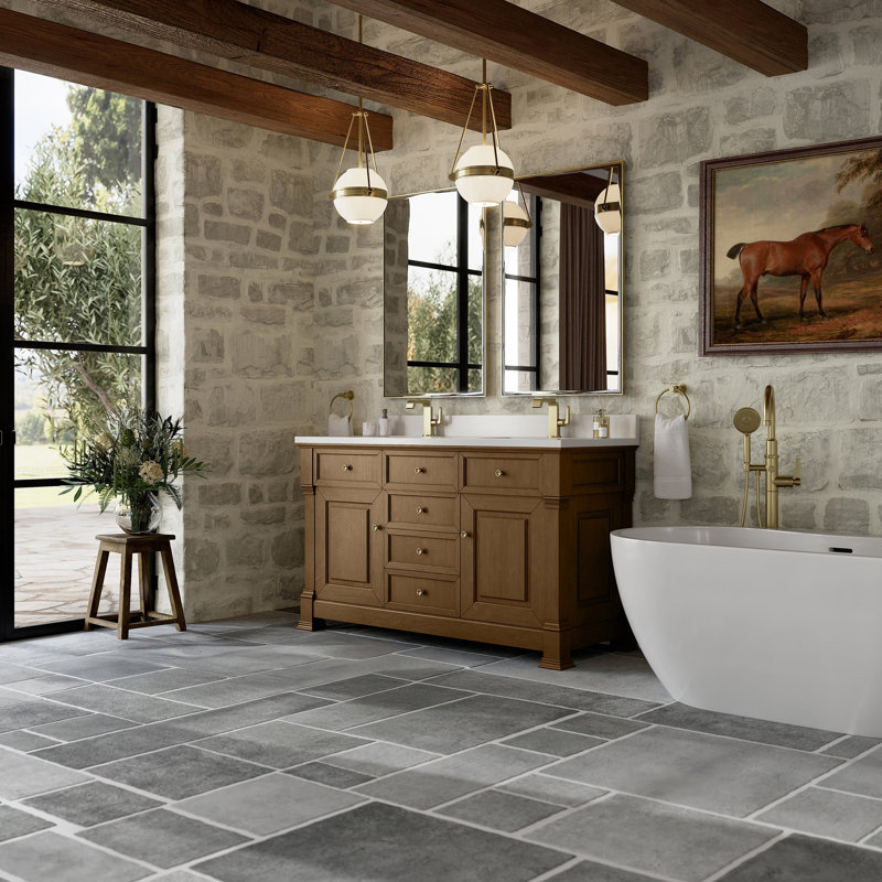 Brookfield 59.88'' W Double Bathroom Vanity Base, Honey Oak