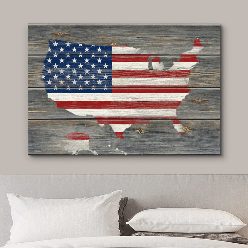 Drapeau américain sur la carte des États-Unis sur panneau de bois, H 12 po x l 18 po x P 1,5 po