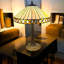 Art Deco Table Lamp, 40.5 cm Diameter Tiffany Style Beige Glass Shade, Tree Base