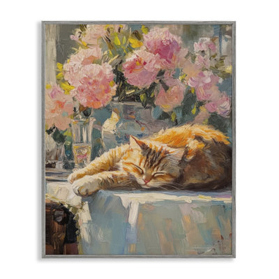 Orange Cat Resting Framed Giclee, design by Nini Art