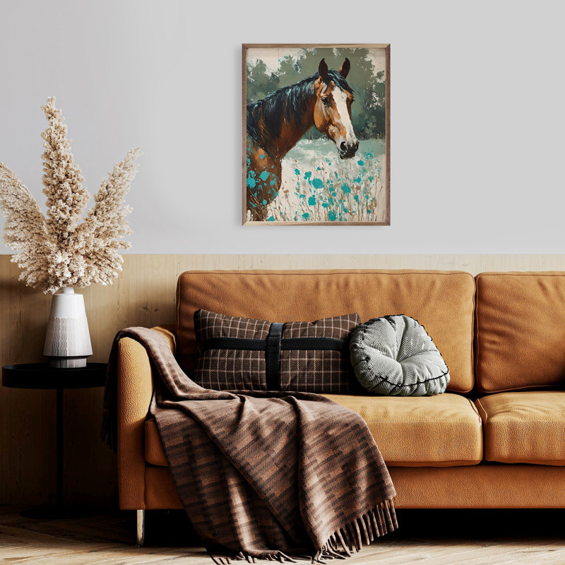 Cheval avec des fleurs turquoise, H 10 po x l 8 po