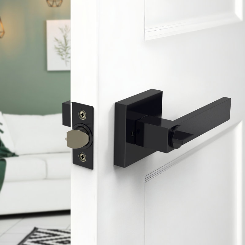 Levier de porte intérieur moderne avec serrure d'intimité - poignée carrée, verrou rotatif et goupille de déverrouillage d'urgence, idéal pour la chambre à coucher ou la salle de bain