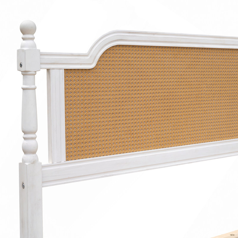Structure de lit de style traditionnel, aucun sommier requis, Très grand lit, Antique White