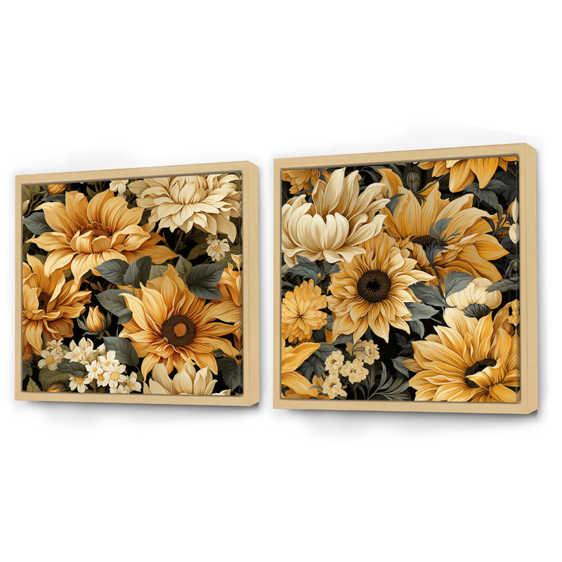 Tremiere - Ensemble de 2 collages floraux carrés, H 16 po x l 33 po, Cadre flottant brun