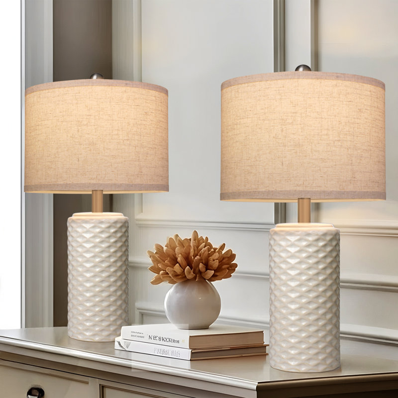 Ensemble de 2 lampes de chevet 23 po, 2 lampes de table en céramique à intensité variable pour tables de chevet, lampes de chambre à coucher de ferme avec minuterie, ampoule DEL incluse