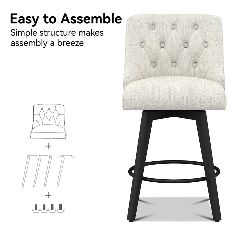 Counter Stool,360 Free Swivel Upholstered Bar Stool With Back-Set Of 2, White, 2