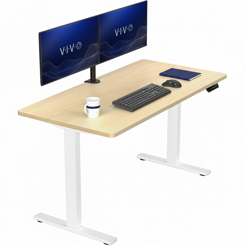 Bureau debout électrique VIVO 55 po x 28 po, Blanc, Bois clair