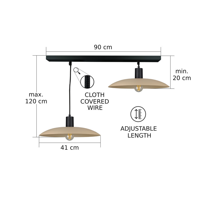 2 - Light Matte Black Dome Pendant, Black/Latte