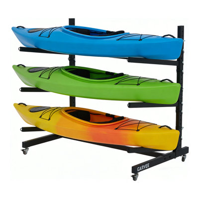 Support de rangement autoportant à 3 niveaux avec roulettes, support réglable robuste pour kayaks, canots, SUP et planches de surf, noir