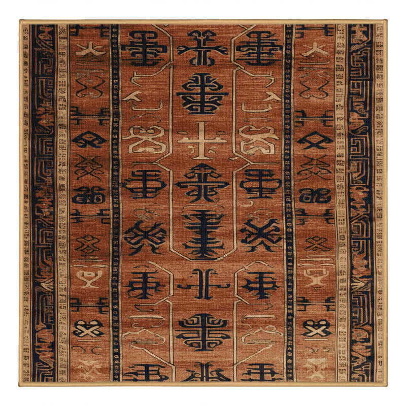 Tapis art déco brun lavable à la machine, Carré 8 pi