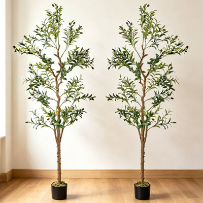  2 Pack Artificial Olive Tree – 6ft Tall Faux Olive Trees in Pots, Realistic Fake Trees for Indoor Home Decor, Living Room, Entryway, Office