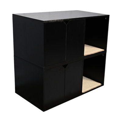 36.41" Black Cat House For Litter Box Enclosure, 20.12" Wide, 16.61" High, 52 Lbs, With Aesthetic And Functional Design Enclosure Scratch Pad, Modern Minimalist House, X 16.61", Pb