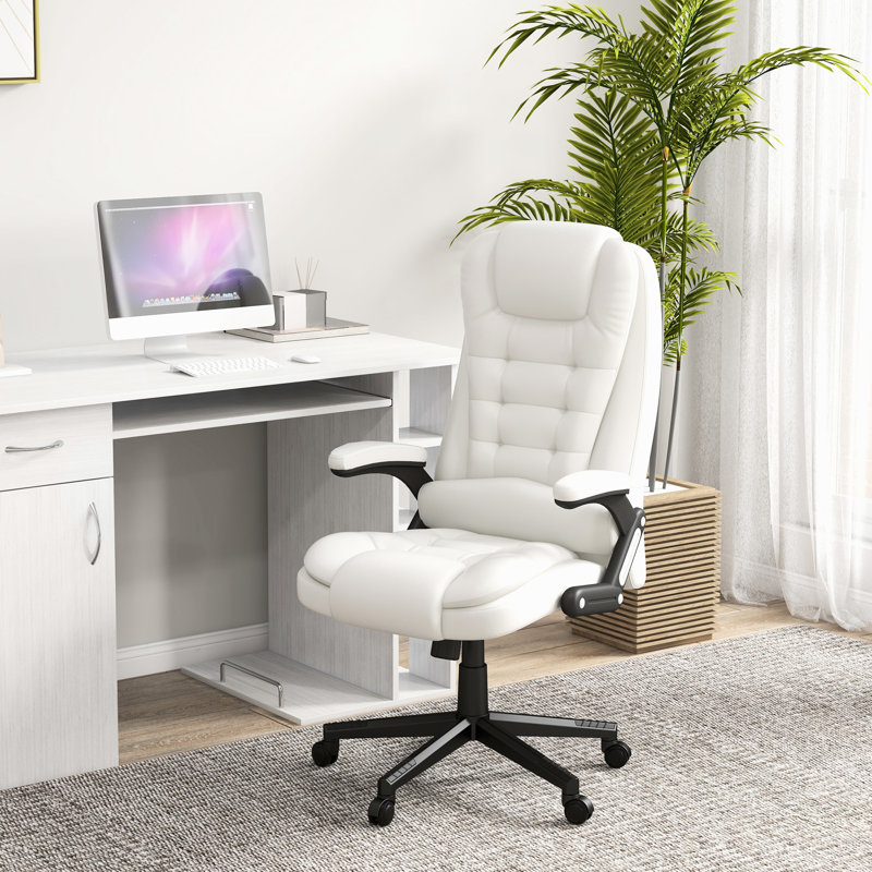 Fauteuil de bureau réglable en cuir Pu blanc avec accoudoirs à dossier haut