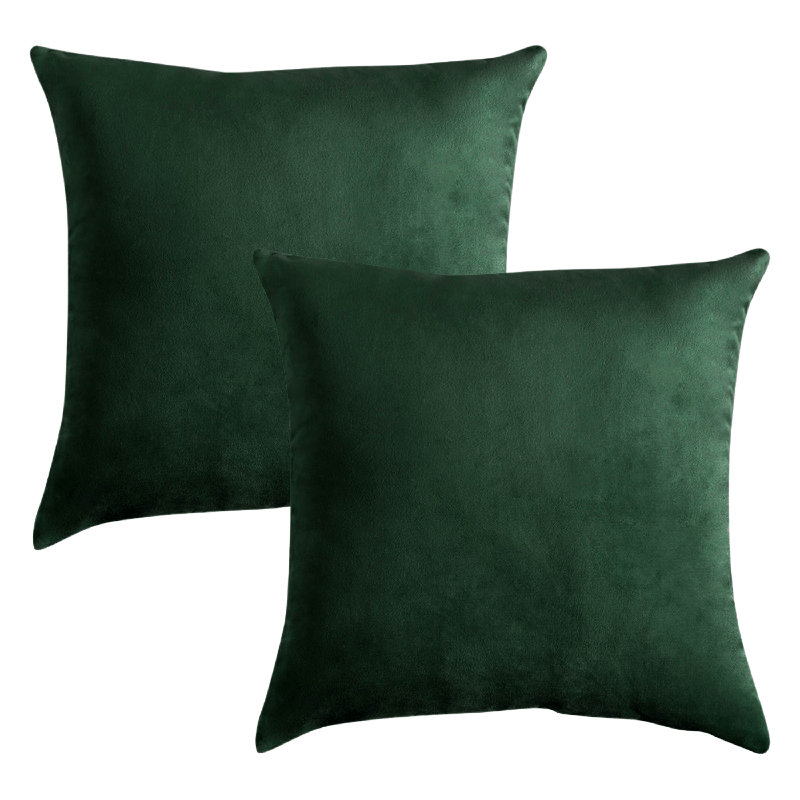 Ensemble de 2 housses de coussin en velours de couleur unie, Vert foncé, H 20 po x l 20 po, Coton