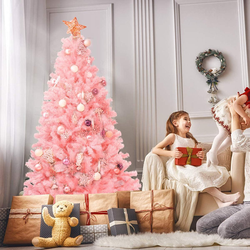 Épinettes de Noël 6 pi, arbres de Noël artificiels faciles à installer, 6 pi, Rose, Non pré-éclairé