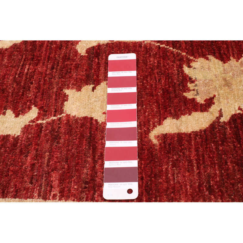 Tapis rouge foncé en laine noué à la main de conception unique 8 pi 9 po x 12 pi 4 po Chobi Finest